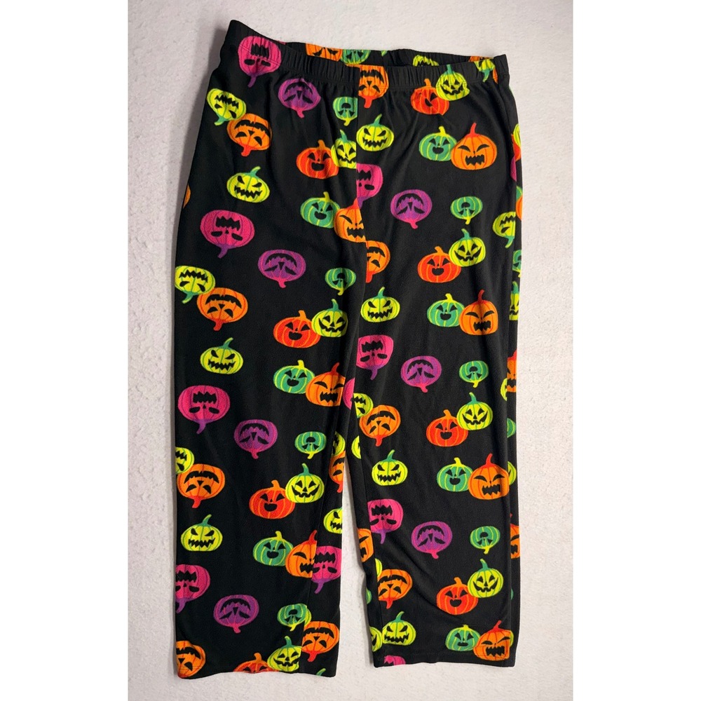 Hyde and EEK Boutique Womens XXL Halloween Neon Pumpkin Fleece Pajama Pants